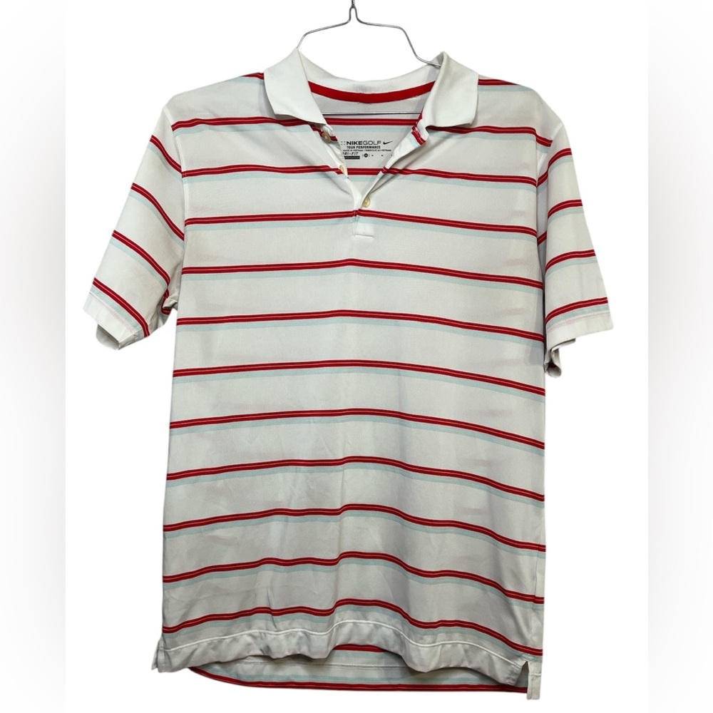Nike Golf Tour Performance Dri-Fit Red White Striped Golf Polo Shirt Mens XL